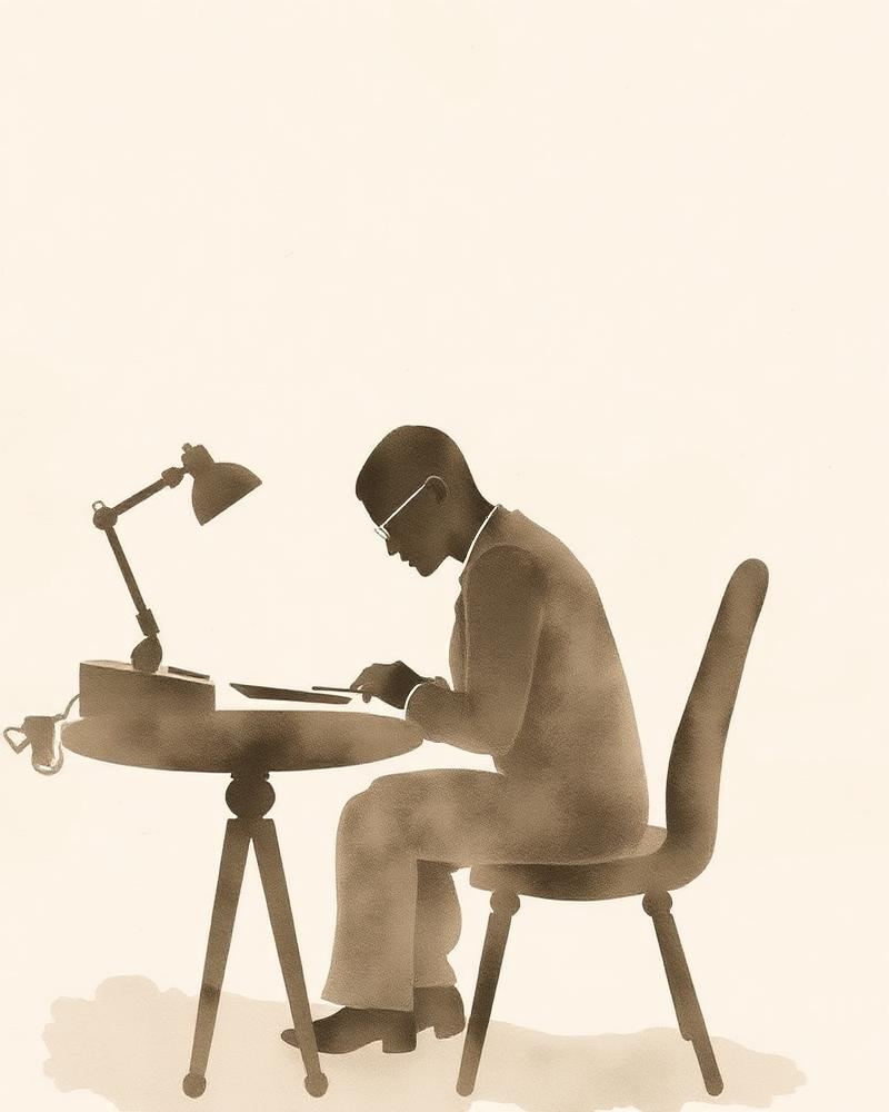 Portrait illustration of Daniel Maldonado at a drawing desk